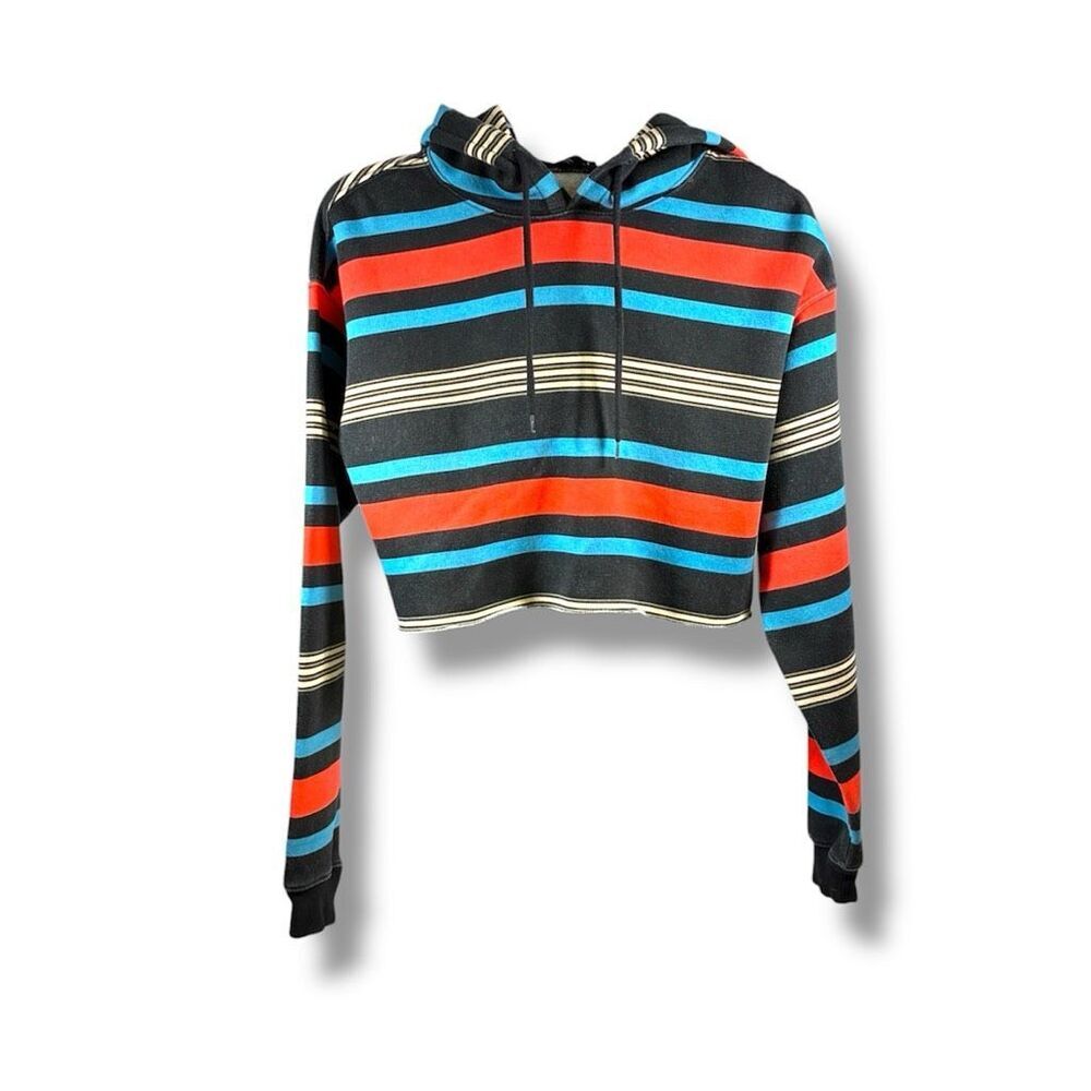 Out From Under Urban Outfitters Striped Cropped Hoodie in Red and Black Size XS
